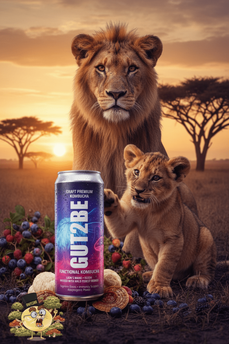 GUT2BE® Der Löwe – Lion's Mane & Reishi | CRAFT PREMIUM Kombucha 24 x 330ml - GUT2BE.DEGUT2BEKombuchaGUT2BE® Der Löwe – Lion's Mane & Reishi | CRAFT PREMIUM Kombucha 24 x 330ml
