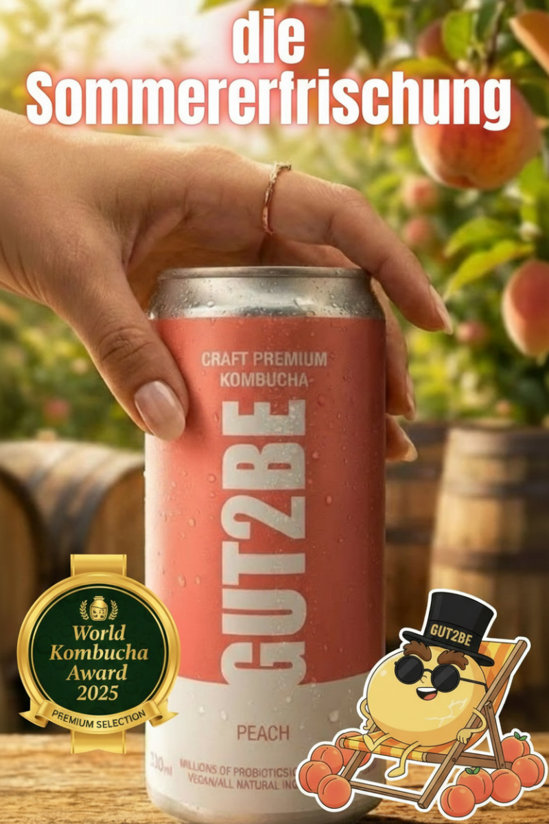 GUT2BE® Die Sommererfrischung – Peach | CRAFT PREMIUM Kombucha 12 x 330ml - GUT2BE.DEGut2beKombucha Fermentierter TeeGUT2BE® Die Sommererfrischung – Peach | CRAFT PREMIUM Kombucha 12 x 330ml